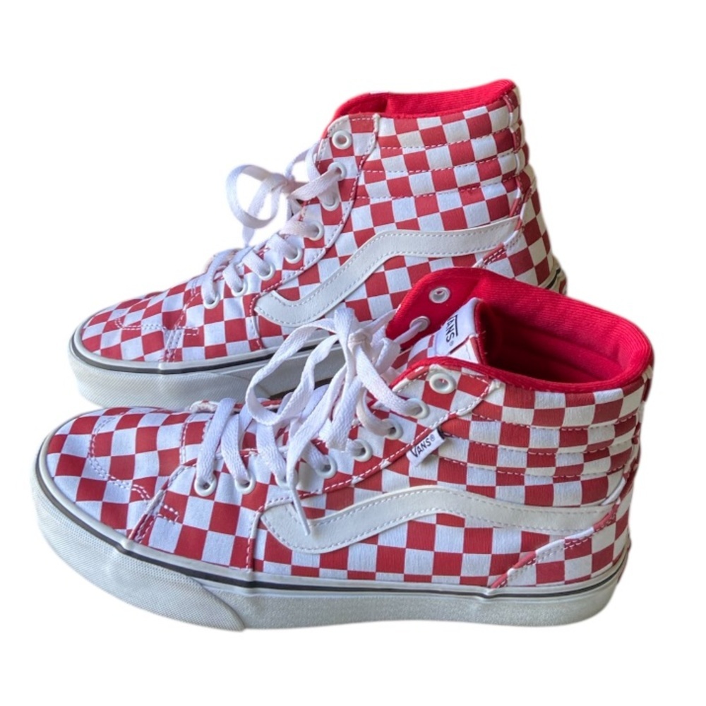 Women’s Vans Sk8-Hi Top Lace Up Sneaker, Red Checkerboard, Skateboard, Sz 9, EUC